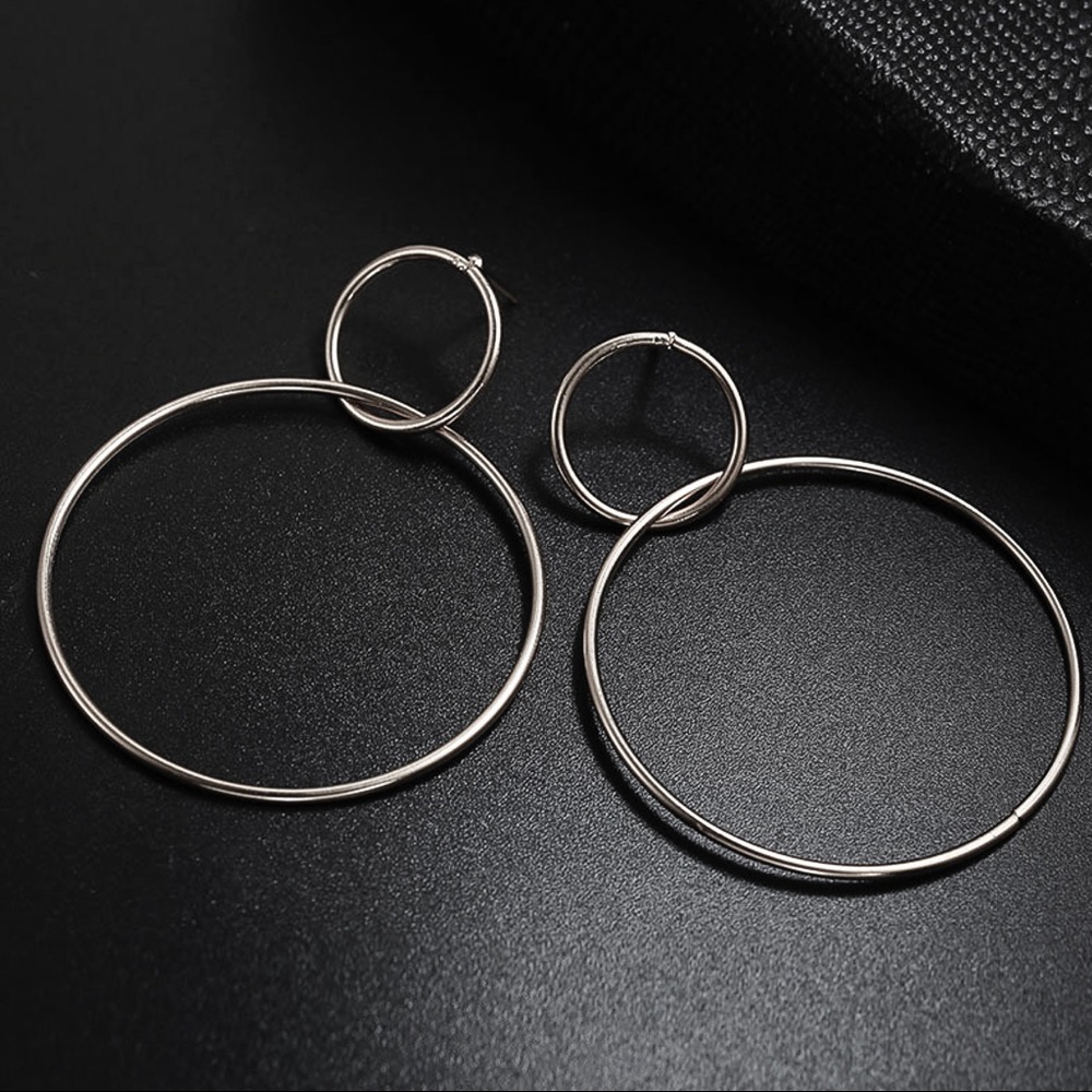 Any 2/$20! Silver Connected Hoop Circle Earrings - Picture 4 of 8